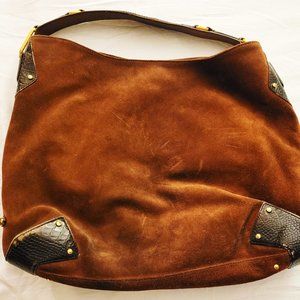 Vintage Brown suede purse with leather gold straps